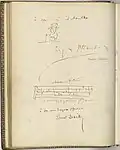 Autographe, dessin de Jacques Offenbach dans le Livre d'or de Stop, entre 1875 et 1876
