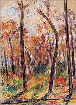 Sous-bois en automne (circa années '80), pastel, 48&nbsp;×&nbsp;34&nbsp;cm, collection particulière.