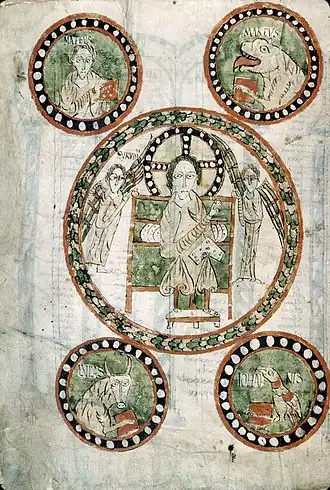 Évangéliaire de Gundohinus (755), Christ en gloire, Anges et Tétramorphe.