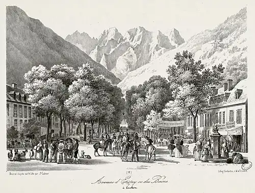 Avenue d'Étigny ou des Bains, à Luchon, lithographie.