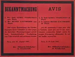 Avis d'exécution de Samuel Tyszelman et Henri Gautherot