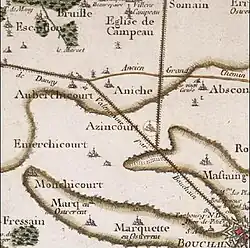Azincourt et son environnement - Carte de Cassini (XVIIIe&nbsp;siècle)