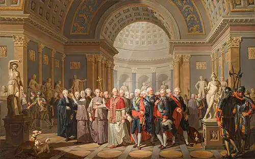 Le Pape Pie VI visitant avec Gustave III de Suède, la Galerie des Antiques du Vatican (1786), Galerie nationale de Prague.