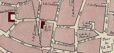 Les rues du K rouge, des Anges, de la Clef, des Chapelains et de la Salle sur la vue de 1844.
