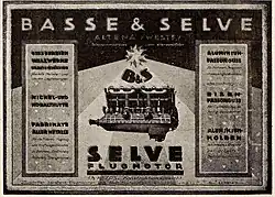 Publicité pour un moteur d'avion Basse & Selve.