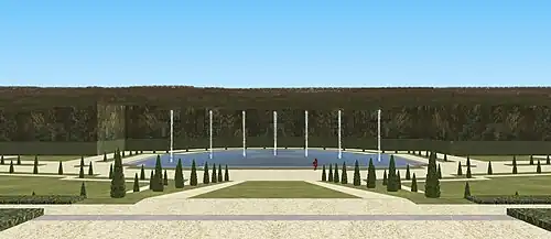 Restitution de la vue sur le bassin des sept jets (pièce de M Le Nostre), état sous Louvois, vers 1690.