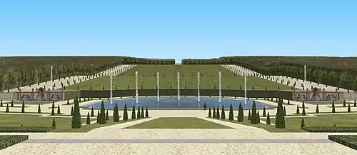 Restitution de la vue derrière le bassin Octogone, jardins bas de Meudon, début XVIIIe.