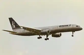 G-BYAG, le Boeing 757 impliqué dans l'accident, ici à l'aéroport de Birmingham en mai 1996.
