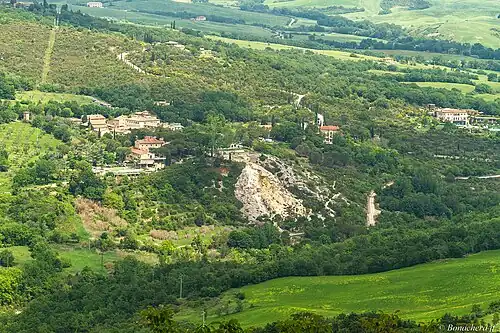 Bagno Vignoni vu depuis la Rocca d'Orcia.