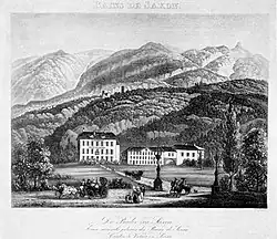 Gravure des Bains de Saxon vers 1855