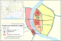 Bangkok vers 1800, l'ancien quartier royal éphémère de Thonburi et le nouveau quartier royal de l'île de Rattanakosin avec ses 14 forts