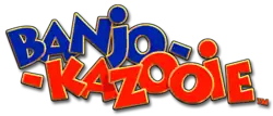 Banjo-Kazooie est inscrit en grosse lettres sur deux lignes, en rouge et bleu.