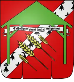 Représentation d'un blason sur fond de gueules.