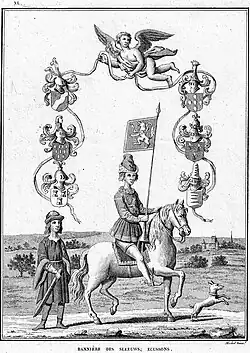 Bannière Sleeus et blasons des lignages de Bruxelles