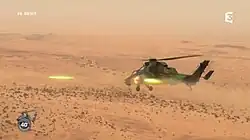 Tirs de roquettes de 68&nbsp;mm depuis un Tigre français au nord-est de Gao en 2017.