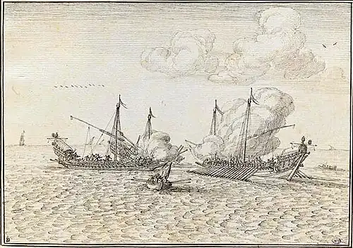 Scène d'abordage entre plusieurs navires