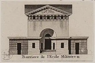Dessin en élévation d'un des pavillons principaux de la barrière de l'École-Militaire.