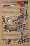 Tumanba Khan, sa femme et ses neuf fils, folio du livre Chingiznama de Gengis Khan, v.1596, Metropolitan Museum of Art