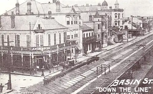 Ligne de train sur Basin Street en 1906