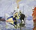 « Bateau camouflé en rade de Toulon » Peinture à l'huile de Pierre Gatier, après 1919. SS Lutetia&nbsp;(en) à Toulon.