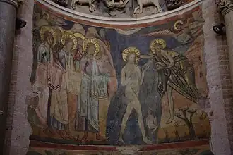 niche no 1, derrière l'autel : le baptême du Christ