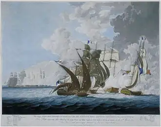 La Bataille de Lissa, 13 mars 1811Lithographie de Henri Merke selon une œuvre de George Webster, réalisée en 1812.