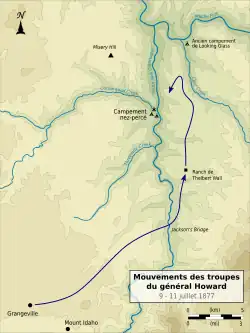 Carte topographique indiquant les mouvements des belligérants.