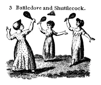 Un ancêtre du badminton : jeu de battledore and shuttlecock en Angleterre en 1804.
