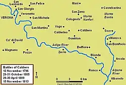 Map of the Battle of Caldiero, 29–30 April 1809