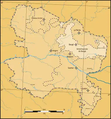 Carte de la sénéchaussée de Baugé en Anjou au XVIIIe siècle.