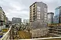 Chantier du Royal-Hamilius en 2016, entourant l'immeuble au 49, boulevard Royal.