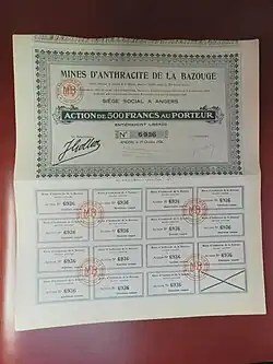 Action des Mines de la Bazouge en 1926