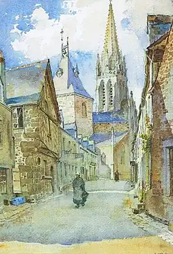 La rue de l'église, aquarelle d'Alexandre Miniac.
