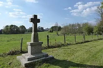 Croix de la Faisanderie et château de Beaumont au loin.