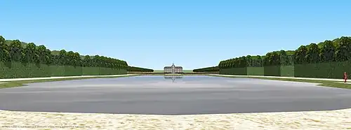 Restitution 3D de la vue depuis le bout du canal, XVIIIe siècle
