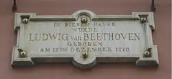 Inscription sur la maison natale à Bonn.