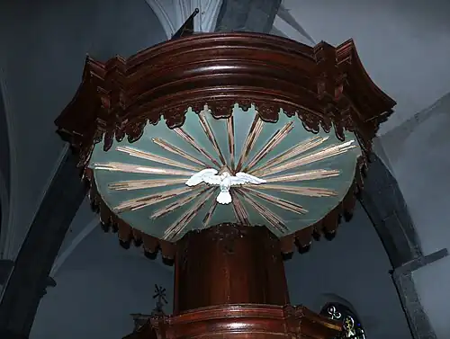 Abat-voix de la chaire de l'église Saints-Martin-et-Mutien-Marie de Mellet (Hainaut).