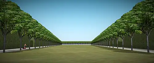 Vue depuis l'entrée du pré du duel au château de Bellegarde, vers 1720.