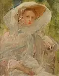 Portrait de jeune femme à chapeau, A. de Belleroche (v. 1900).