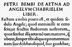 L'incipit du De Aetna, avec la dédicace de Pietro Bembo à Angelo Gabriel.
