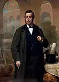 Portrait de l'architecte Albert Bassompierre-Sewrin, constructeur de l'ouvrage, avec le viaduc d'Auteuil à l'arrière-plan (1869).
