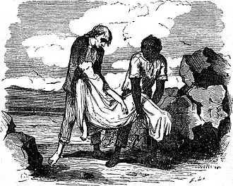 Domingue et le vieillard portant le cadavre de Virginie dans une illustration du roman d'après les dessins de Bertall et Demarle.