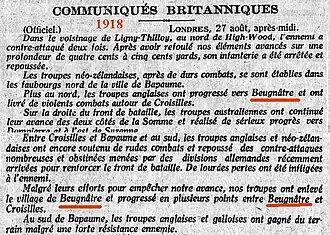 Article relatant la libération du village le 27 août 1918.