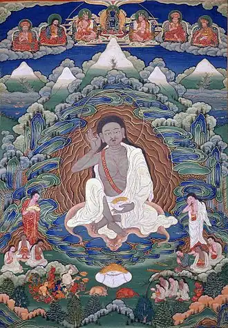 Thangka peint de Milarépa (1052-1135), fin du XIXe-début du XXe&nbsp;siècle, Dhodeydrag Gonpa, Thimphu, Bhoutan.