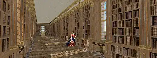 Restitution de la bibliothèque de Fouquet à Saint-Mandé, vers 1660 (voir aussi le clip vidéo 3D).