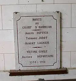 Plaque hommage 1914-1918.