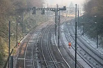 Autre vue de la bifurcation de Motteville. À gauche vers Montérolier - Buchy, à droite vers Rouen.