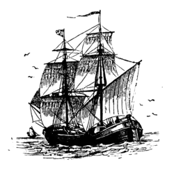 Dessin d'une bélandre toutes voiles dehors