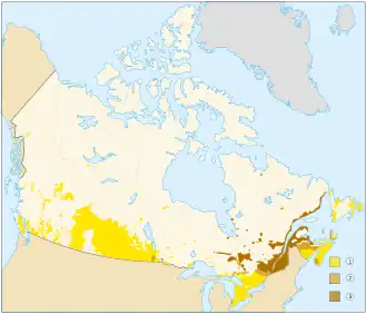 Carte du Canada avec les anglophones et les francophones en pourcentage