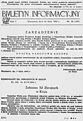 Biuletyn Informacyjny (en) du 15 juillet 1943 informant de la mort du général Władysław Sikorski et de l'ordre pour une journée de deuil national.